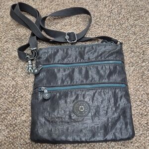 Kipling Gray Metallic Crossbody Bag With Bag Charm